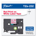 Brother TZe Standard Adhesive Laminated Labeling Tape, 0.47" x 26.2 ft, Red on White (TZE232)