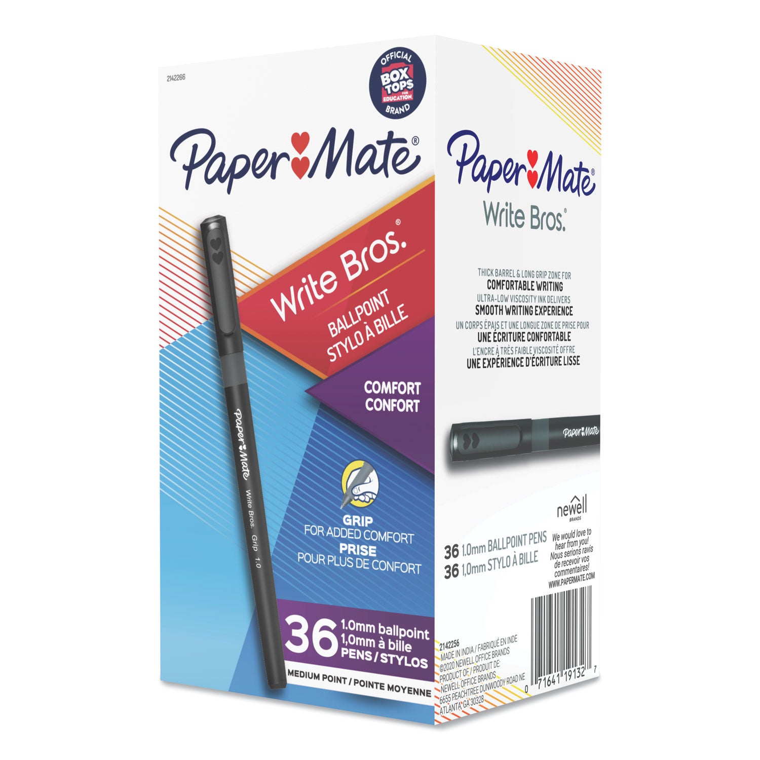 Paper Mate Write Bros. Grip Ballpoint Pen, Stick, Medium 1 mm, Black Ink, Black Barrel, 36/Pack (2142266)