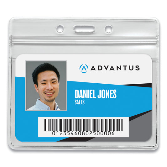 Advantus Resealable ID Badge Holders, Horizontal Orientation, Transparent Frost 4.13" x 3.75" Holder, 4" x 2.81" Insert, 50/Pack (75523)