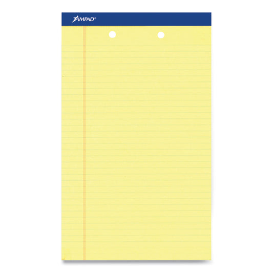 Ampad Perforated Writing Pads, Wide/Legal Rule, 50 Canary-Yellow 8.5 x 14 Sheets, Dozen (20233)