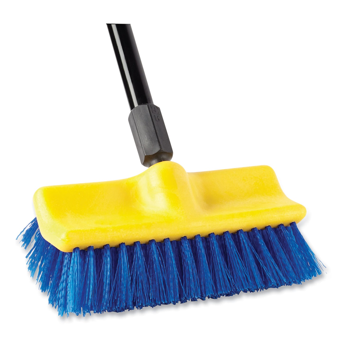 Rubbermaid Commercial Bi-Level Deck Scrub Brush, Blue Polypropylene Bristles, 10" Brush, 10" Plastic Block, Threaded Hole (6337BLU)