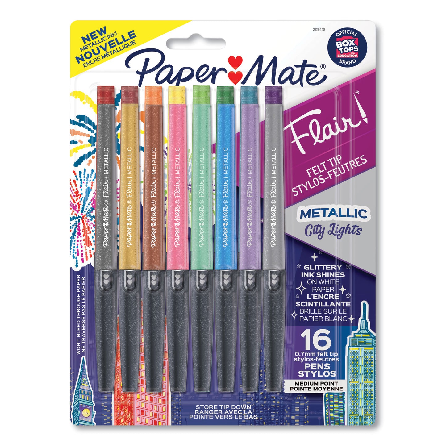 Paper Mate Flair Metallic Porous Point Pen, Stick, Medium 0.7 mm, Assorted Ink and Barrel Colors, 16/Pack (2129448)