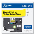 Brother TZe Standard Adhesive Laminated Labeling Tape, 0.7" x 26.2 ft, Black on Yellow (TZE641)