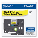 Brother TZe Standard Adhesive Laminated Labeling Tape, 0.47" x 26.2 ft, Black on Yellow (TZE631)