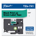 Brother TZe Standard Adhesive Laminated Labeling Tape, 0.7" x 26.2 ft, Black on Green (TZE741)