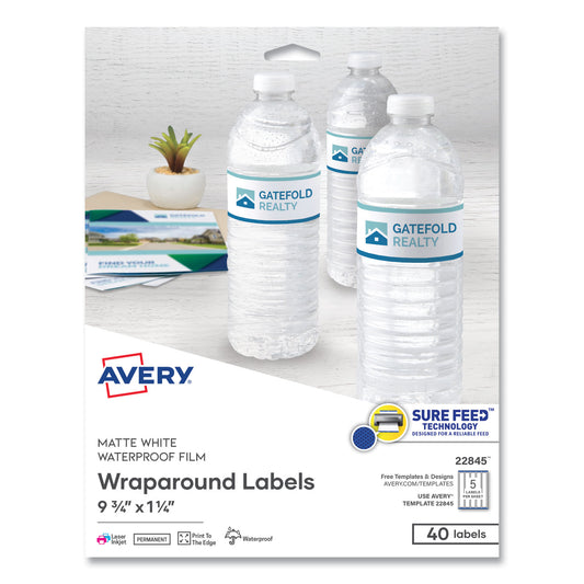 Avery Water-Resistant Wraparound Labels w/ Sure Feed, 9.75 x 1.25, White, 40/Pack (22845)