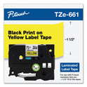 Brother TZe Standard Adhesive Laminated Labeling Tape, 1.4" x 26.2 ft, Black on Yellow (TZE661)