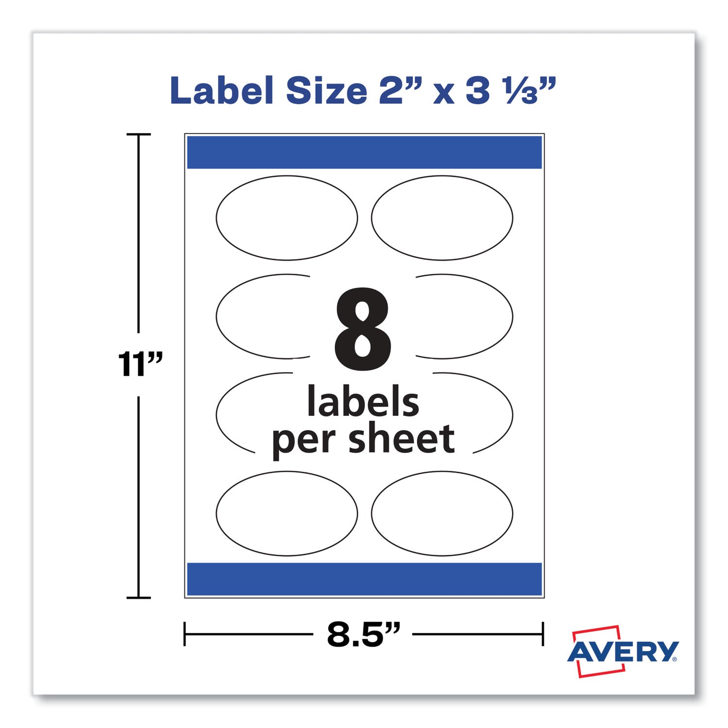 Avery Oval Labels w/ Sure Feed and Easy Peel, 2 x 3.33, Glossy White, 80/Pack (22820)