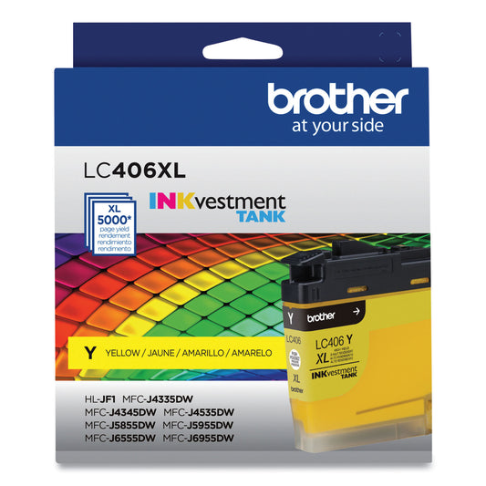 Brother LC406XLYS INKvestment High-Yield Ink, 5,000 Page-Yield, Yellow