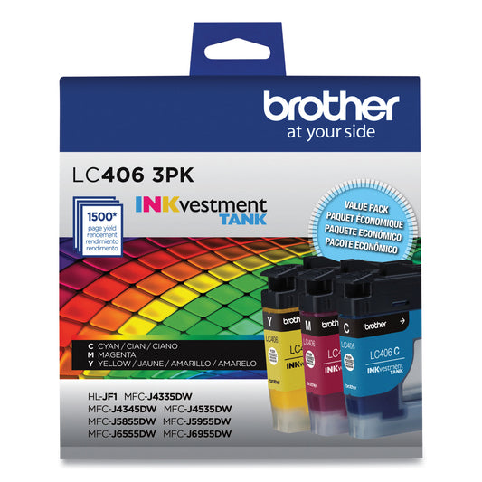 Brother LC4063PK INKvestment Ink, 1,500 Page-Yield, Cyan/Magenta/Yellow, 3 Pack (LC4063PKS)