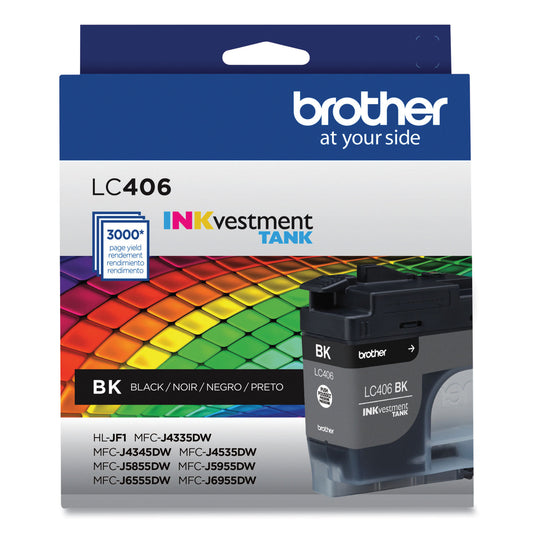 Brother LC406BKS INKvestment Ink, 3,000 Page-Yield, Black