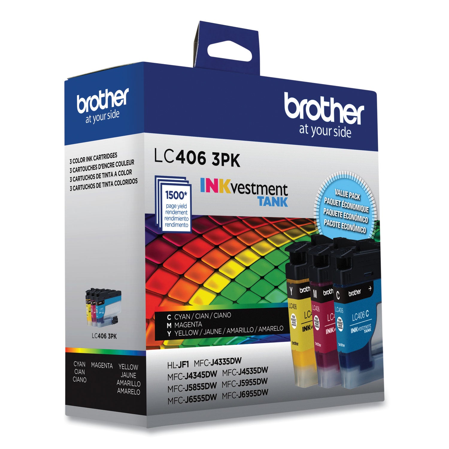 Brother LC4063PK INKvestment Ink, 1,500 Page-Yield, Cyan/Magenta/Yellow, 3 Pack (LC4063PKS)