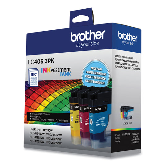 Brother LC4063PK INKvestment Ink, 1,500 Page-Yield, Cyan/Magenta/Yellow, 3 Pack (LC4063PKS)