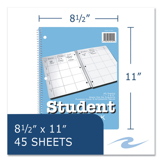 Roaring Spring Student Plan Book, 40-Weeks: Six-Subject Day, Blue/White Cover, (100) 11 x 8.5 Sheets (12145)