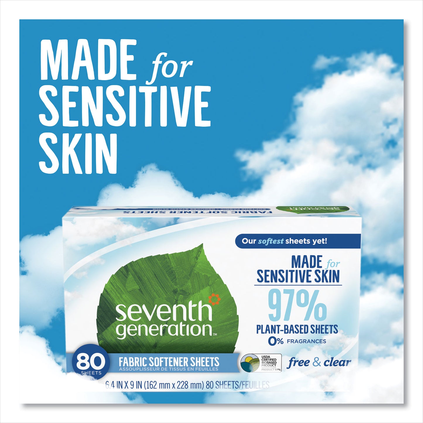 Seventh Generation Natural Fabric Softener Sheets, Unscented, 80 Sheets/Box (44930EA)