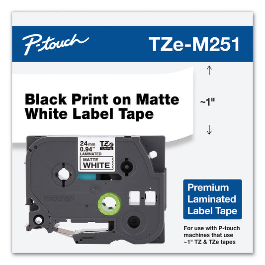 Brother TZe Premium Laminated Tape, 0.94" x 26.2 ft, Black on White (TZEM251)