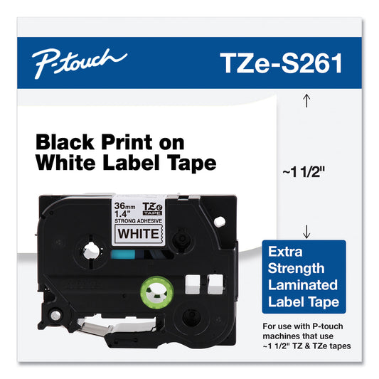 Brother TZ Extra-Strength Adhesive Laminated Labeling Tape, 1.4" x 26.2 ft, Black on White (TZES261)