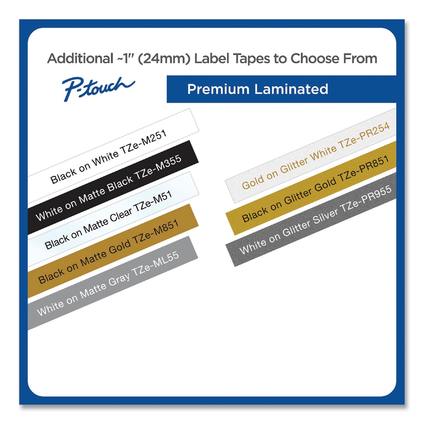 Brother TZe Premium Laminated Tape, 0.94" x 26.2 ft, Black on White (TZEM251)