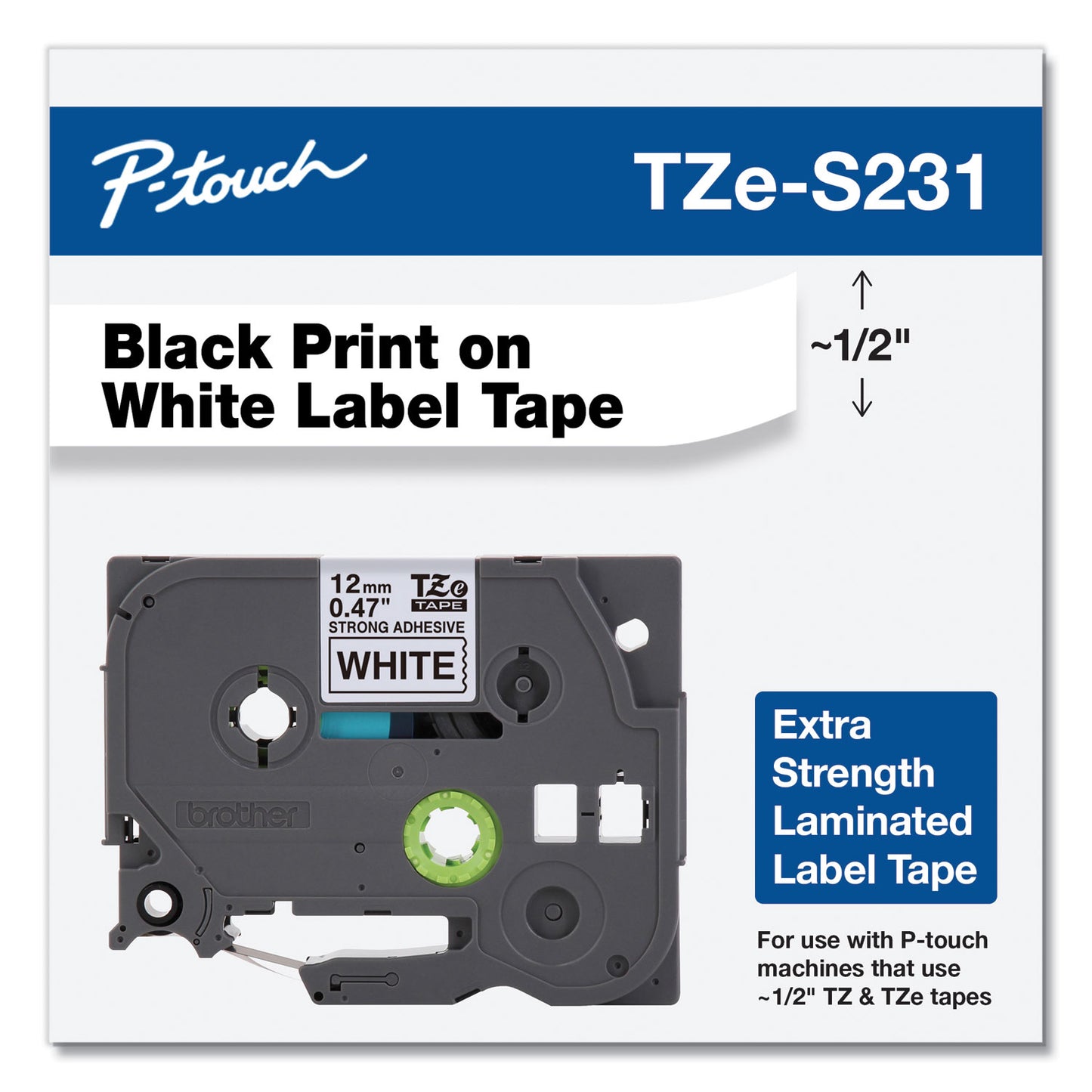 Brother TZe Extra-Strength Adhesive Laminated Labeling Tape, 0.47 - 2 Pack