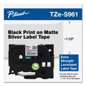 Brother TZ Extra-Strength Adhesive Laminated Labeling Tape, 1.4" x 26.2 ft, Black on Matte Silver (TZES961)