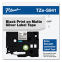 Brother TZ Extra-Strength Adhesive Laminated Labeling Tape, 0.7" x 26.2 ft, Black on Matte Silver (TZES941)