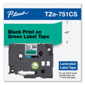 Brother TZe Laminated Removable Label Tapes, 0.94" x 26.2 ft, Black on Green (TZE751CS)