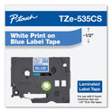 Brother TZe Laminated Removable Label Tapes, 0.47" x 26.2 ft, White on Blue (TZE535CS)