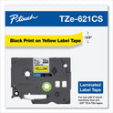 Brother TZe Laminated Removable Label Tapes, 0.35" x 26.2 ft, Black on Yellow (TZE621CS)