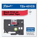 Brother TZe Laminated Removable Label Tapes, 0.47" x 26.2 ft, Black on Red (TZE431CS)