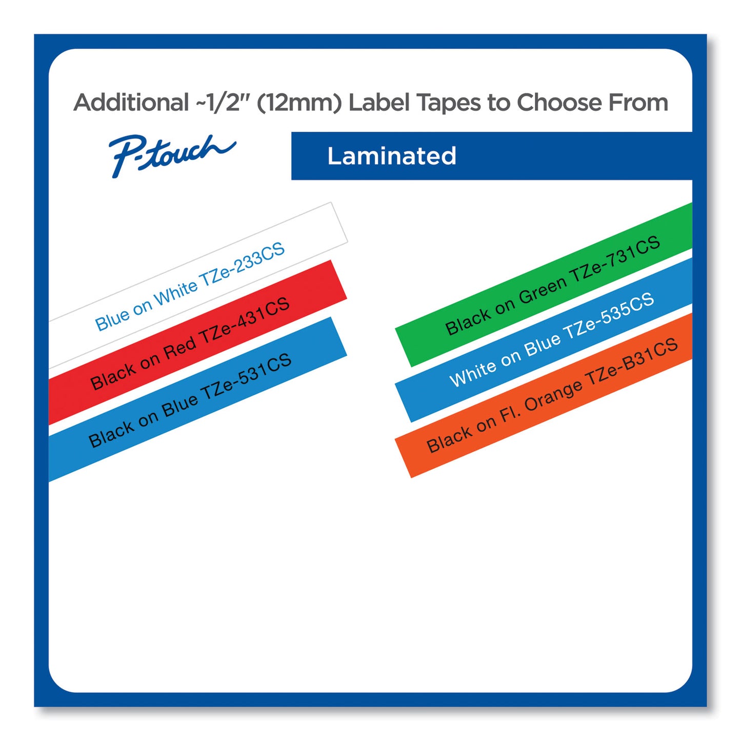 Brother TZe Laminated Removable Label Tapes, 0.47" x 26.2 ft, Blue on White (TZE233CS)