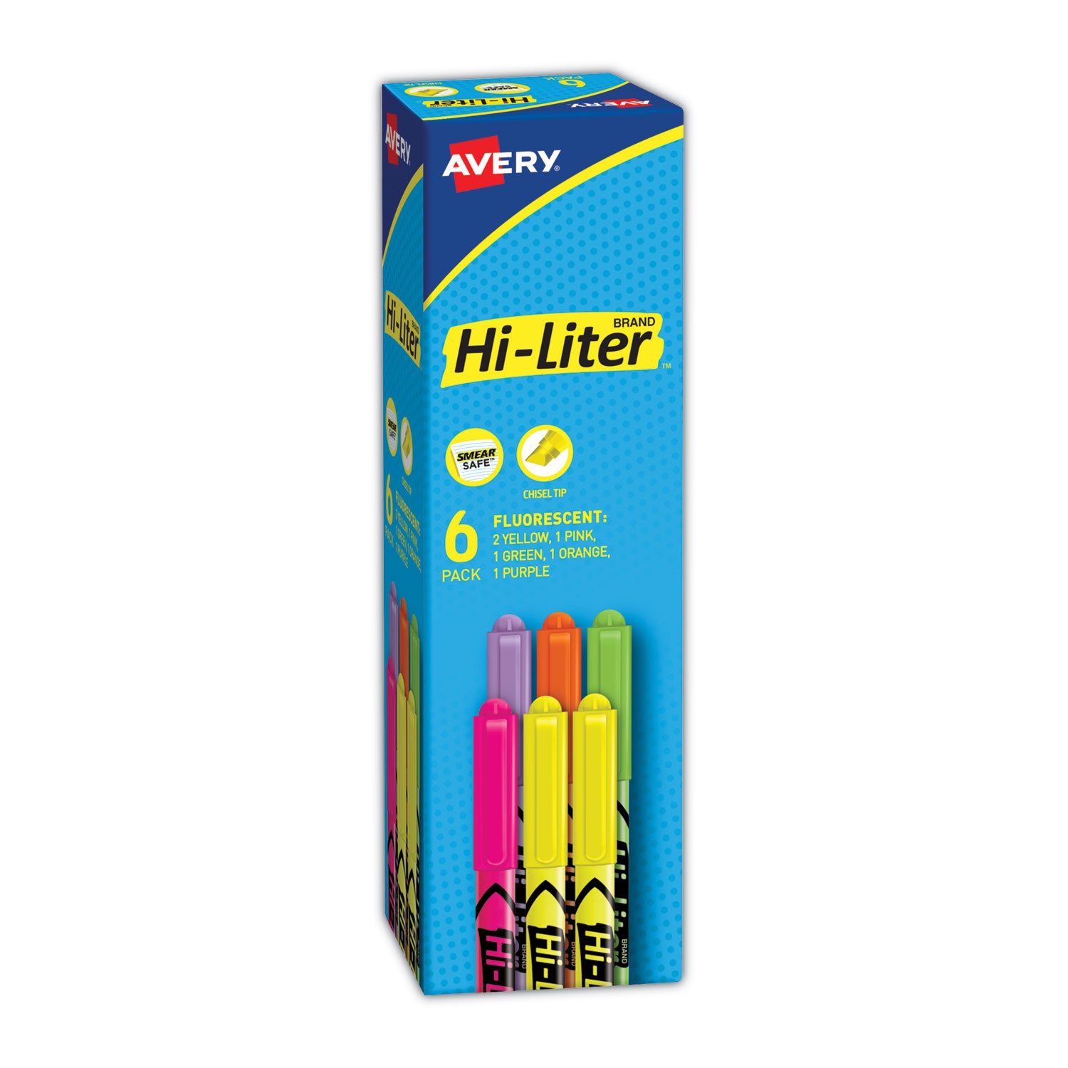 Avery HI-LITER Pen-Style Highlighters, Assorted Ink Colors, Chisel Tip, Assorted Barrel Colors, 6/Set (23565)