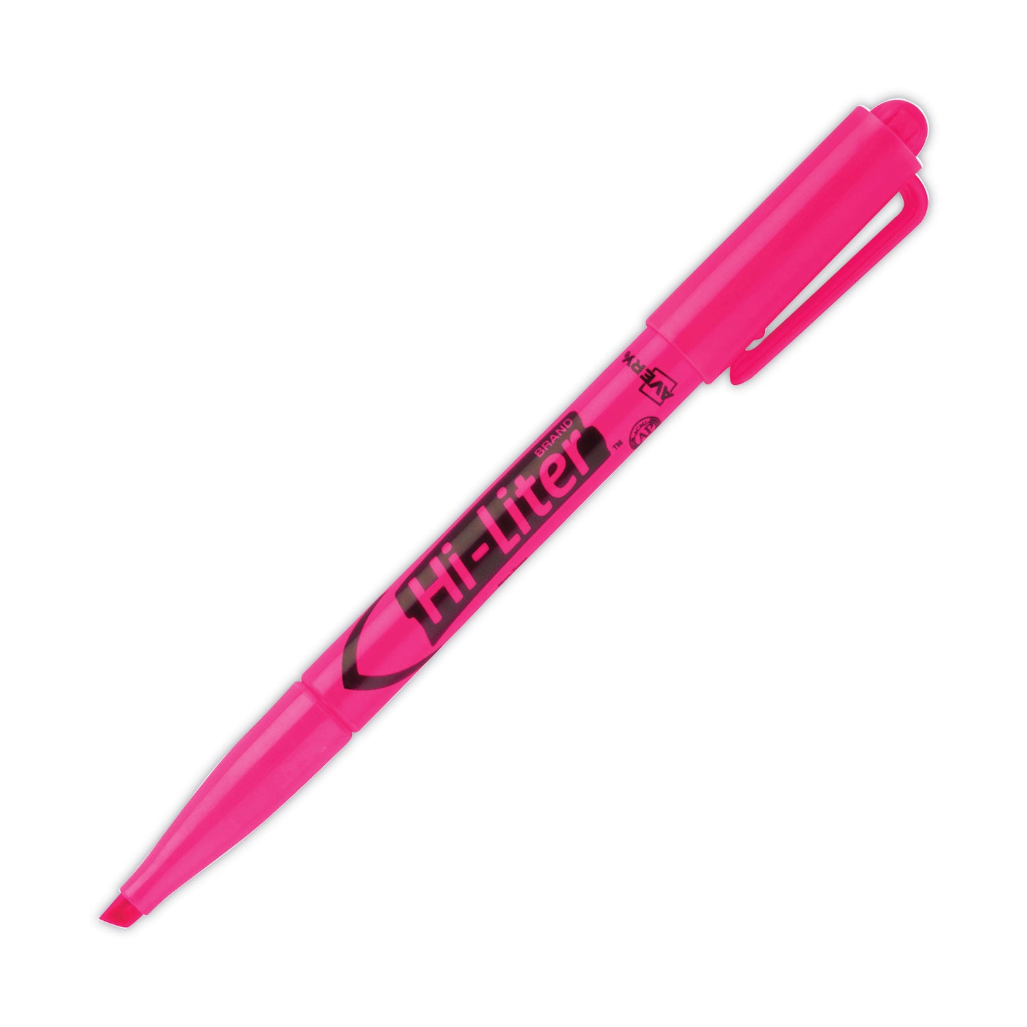 Avery HI-LITER Pen-Style Highlighters, Fluorescent Pink Ink, Chisel Tip, Pink/Black Barrel, Dozen (23592)