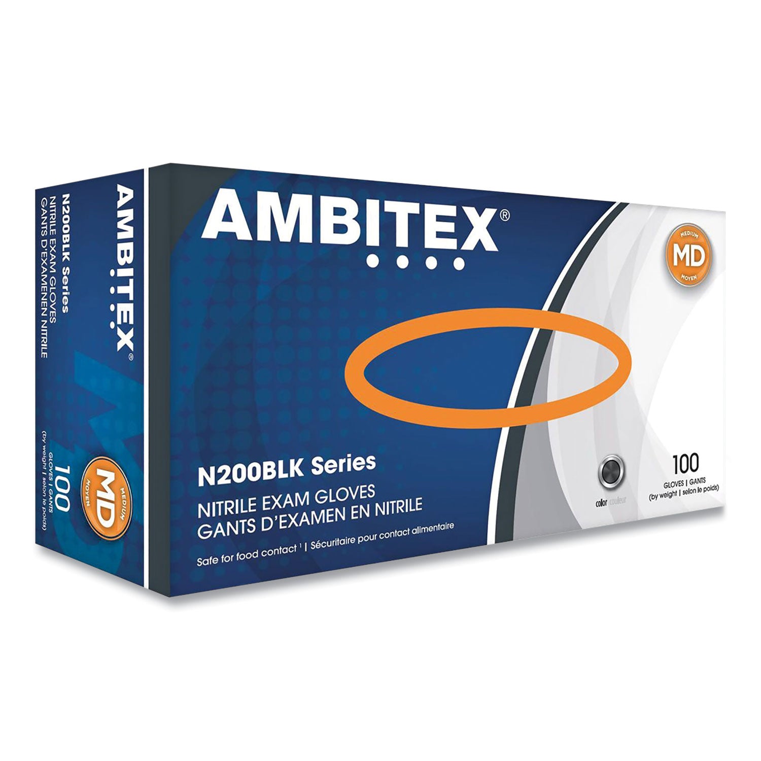 AMBITEX N200 Series Powder-Free Nitrile Gloves, Medium, Black, 100/Box (NMD200BLK)