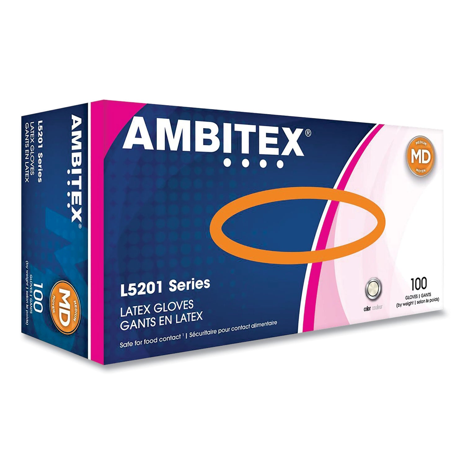 AMBITEX L5201 Series Powder-Free Latex Gloves, 4 mil, Medium, Cream, 100/Box (LMD5201)