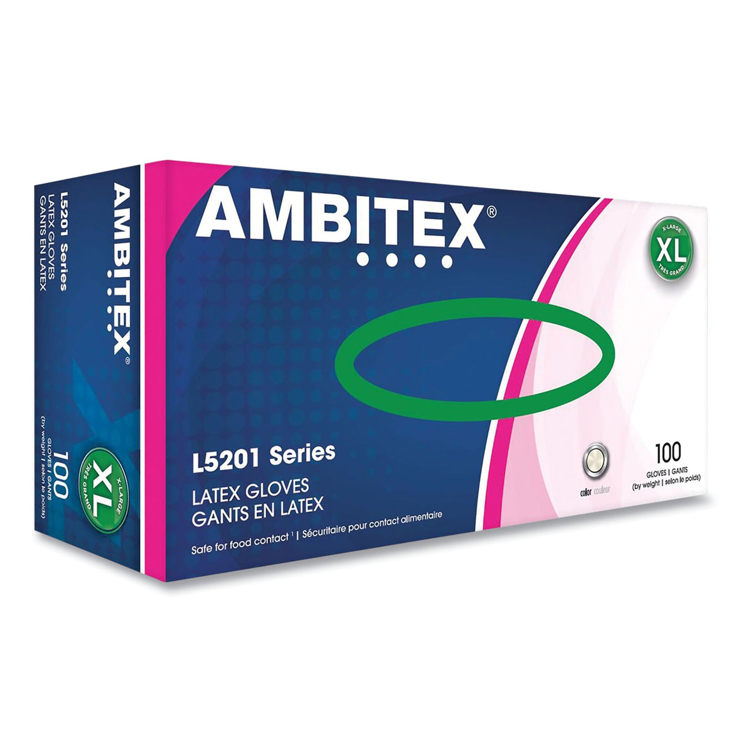 AMBITEX L5201 Series Powder-Free Latex Gloves, 4 mil, X-Large, Cream, 100/Box (LXL5201)