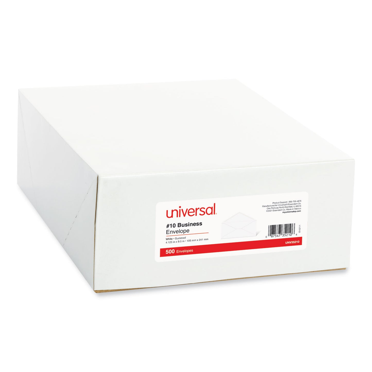 Universal Open-Side Business Envelope, #10, Monarch Flap, Gummed Closure, 4.13 x 9.5, White, 500/Box (35210)