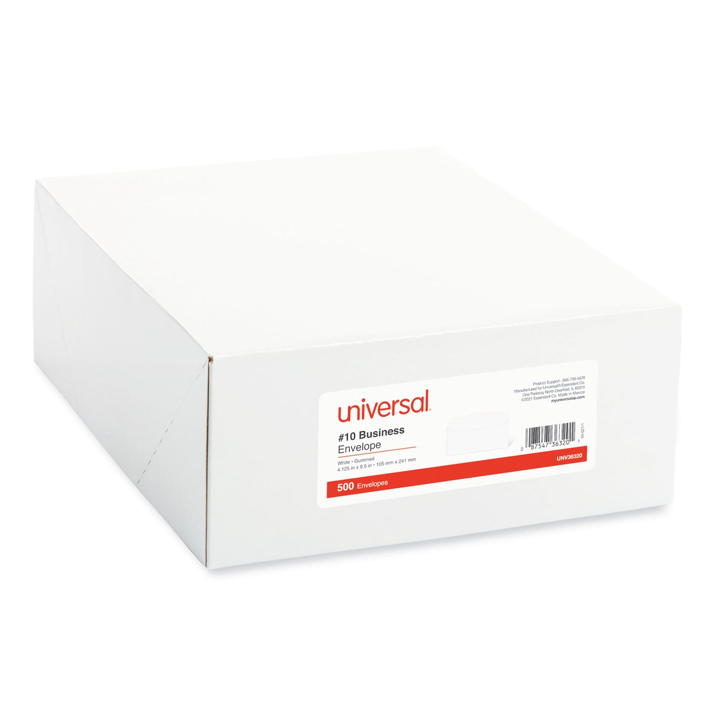 Universal Open-Side Business Envelope, #10, Commercial Flap, Side Seam, Gummed Closure, 4.13 x 9.5, White, 500/Box (36320)