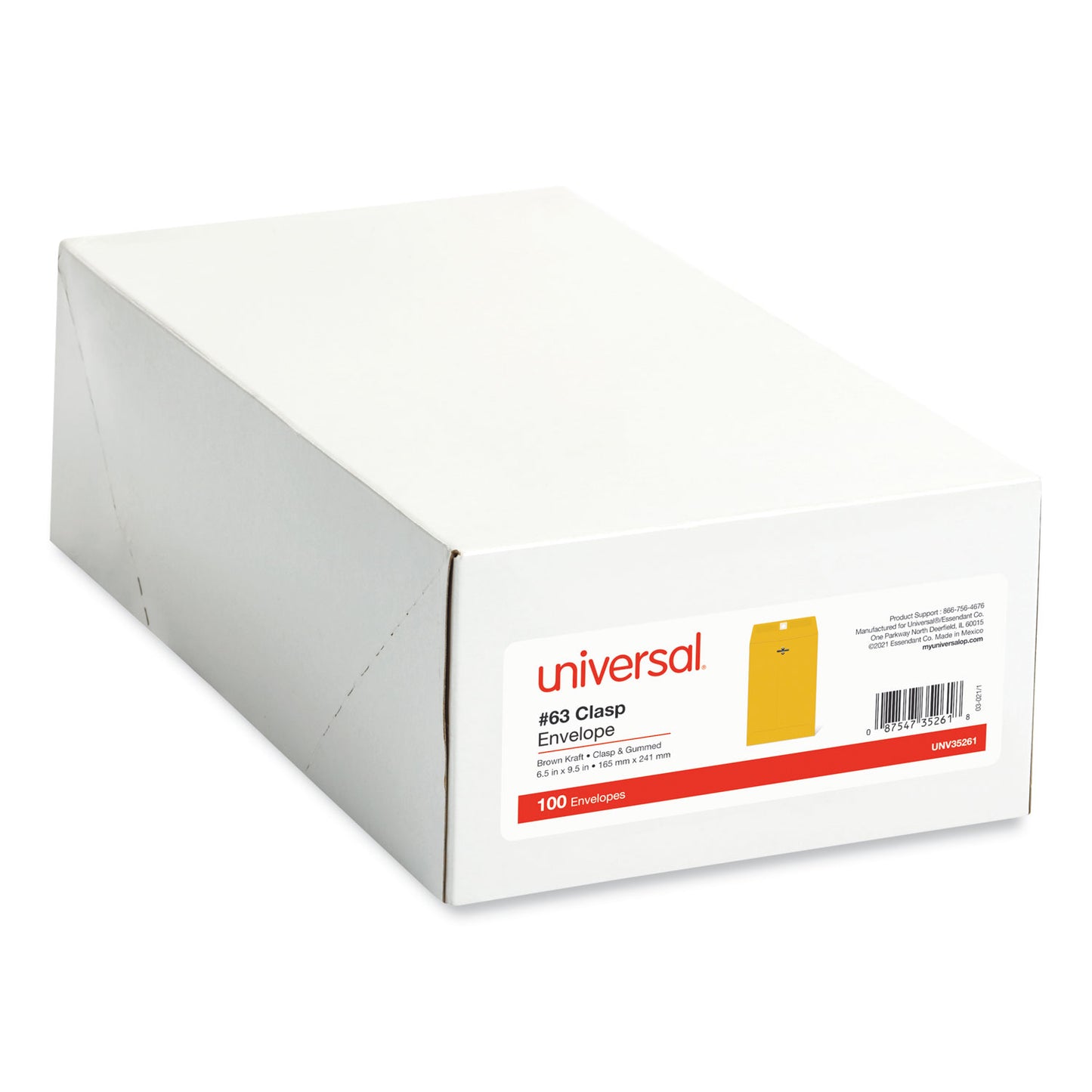Universal Kraft Clasp Envelope, #63, Square Flap, Clasp/Gummed Closure, 6.5 x 9.5, Brown Kraft, 100/Box (35261)