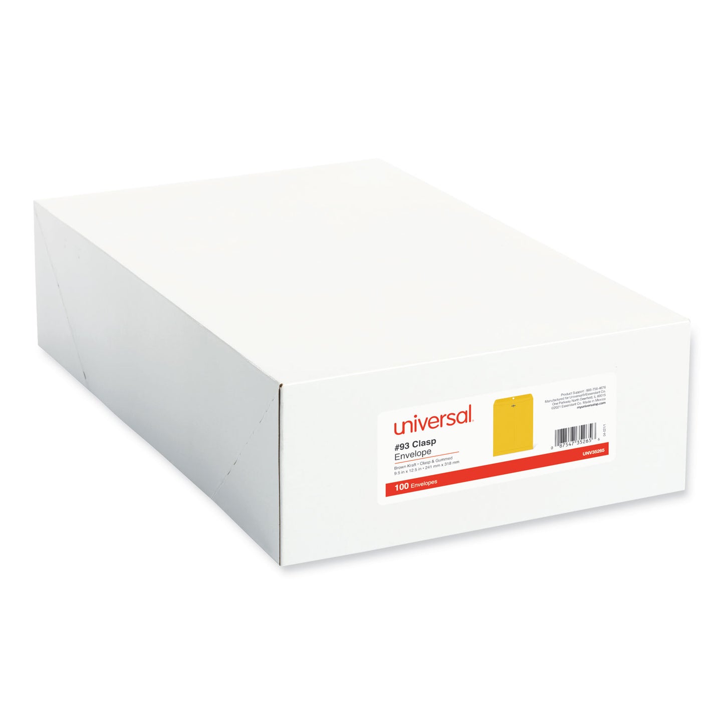 Universal Kraft Clasp Envelope, #93, Square Flap, Clasp/Gummed Closure, 9.5 x 12.5, Brown Kraft, 100/Box (35265)