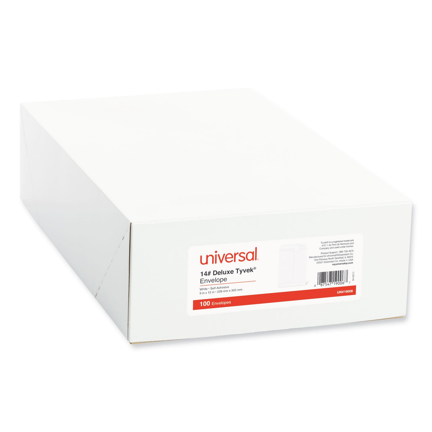 Universal Deluxe Tyvek Envelopes, #10 1/2, Square Flap, Self-Adhesive Closure, 9 x 12, White, 100/Box (19006)