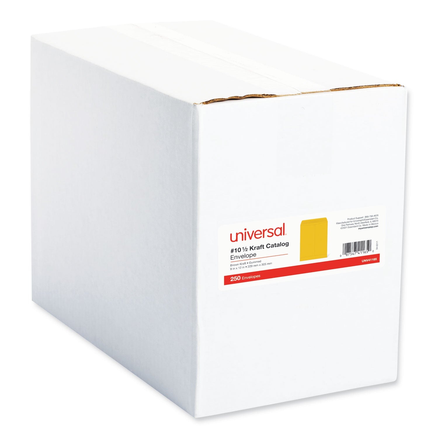 Universal Catalog Envelope, 28 lb Bond Weight Kraft, #10 1/2, Square Flap, Gummed Closure, 9 x 12, Brown Kraft, 250/Box (41165)