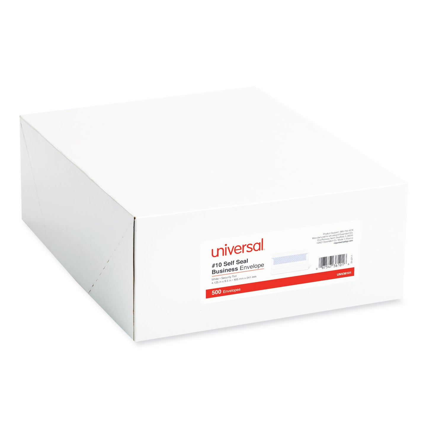 Universal Self-Seal Security Tint Business Envelope, #10, Square Flap, Self-Adhesive Closure, 4.13 x 9.5, White, 500/Box (36101)