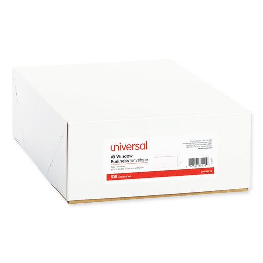 Universal Open-Side Business Envelope, 1 Window, #9, Square Flap, Gummed Closure, 3.88 x 8.88, White, 500/Box (35219)