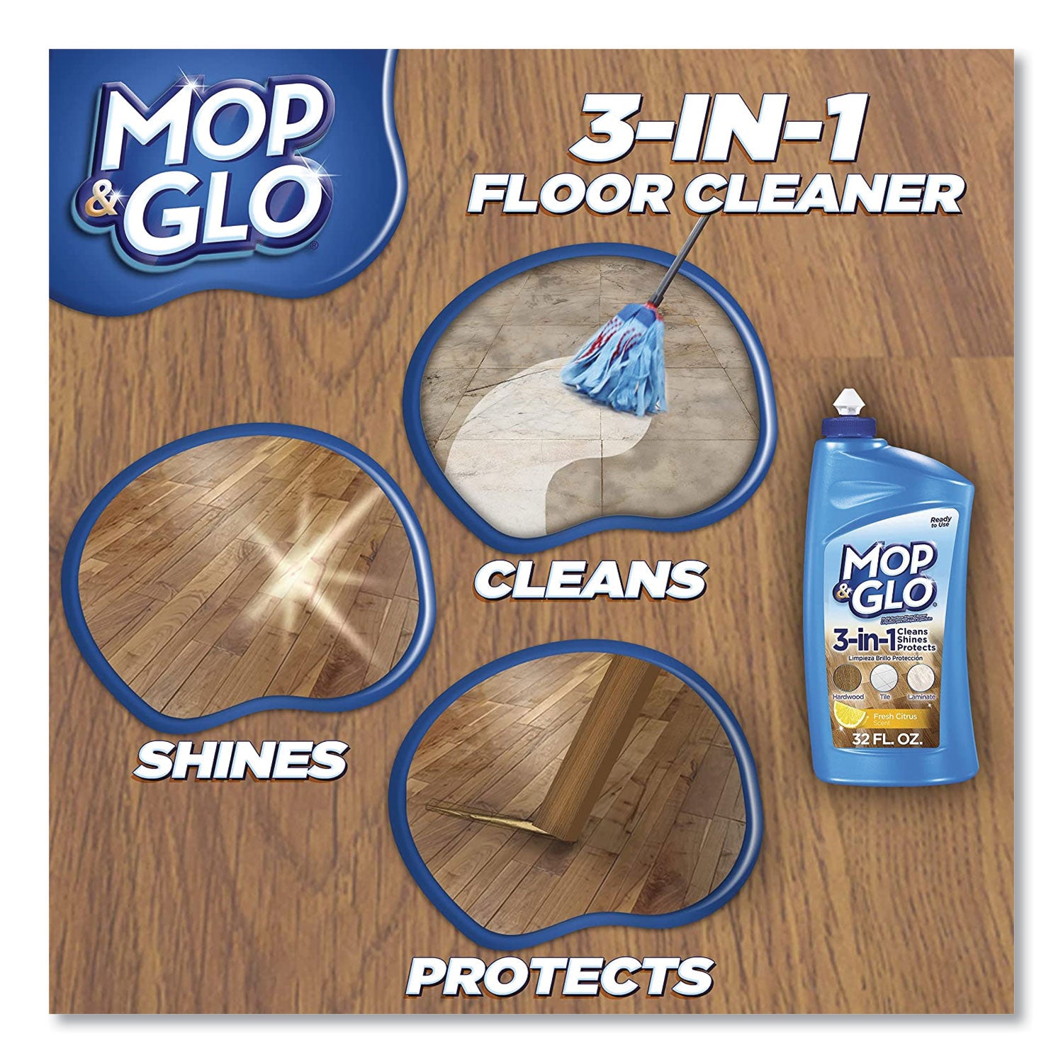  GLO Ready to Use Multi-Surface Floor Cleaner, Fresh Citrus Scent, 32 oz Bottle, 6/Carton (89333CT)