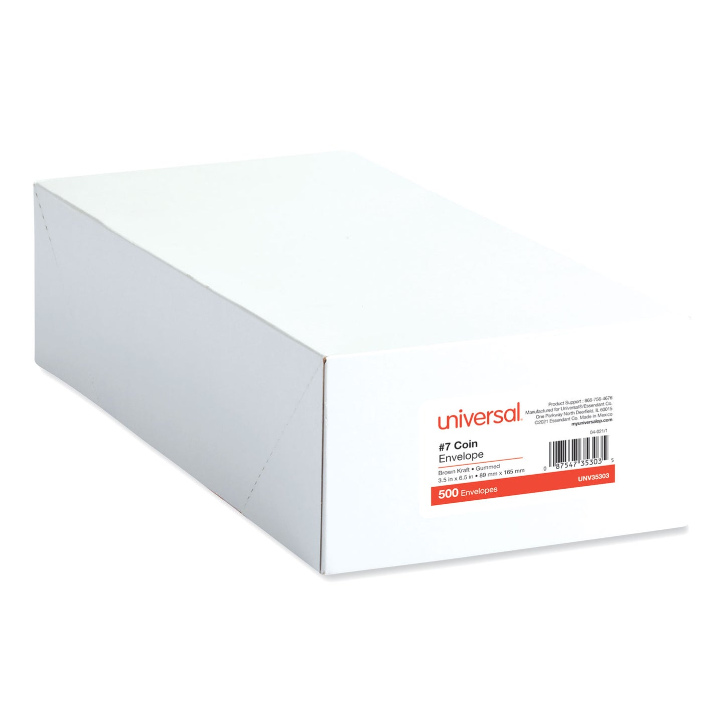 Universal Kraft Coin Envelope, #7, Round Flap, Gummed Closure, 3.5 x 6.5, Light Brown Kraft, 500/Box (35303)