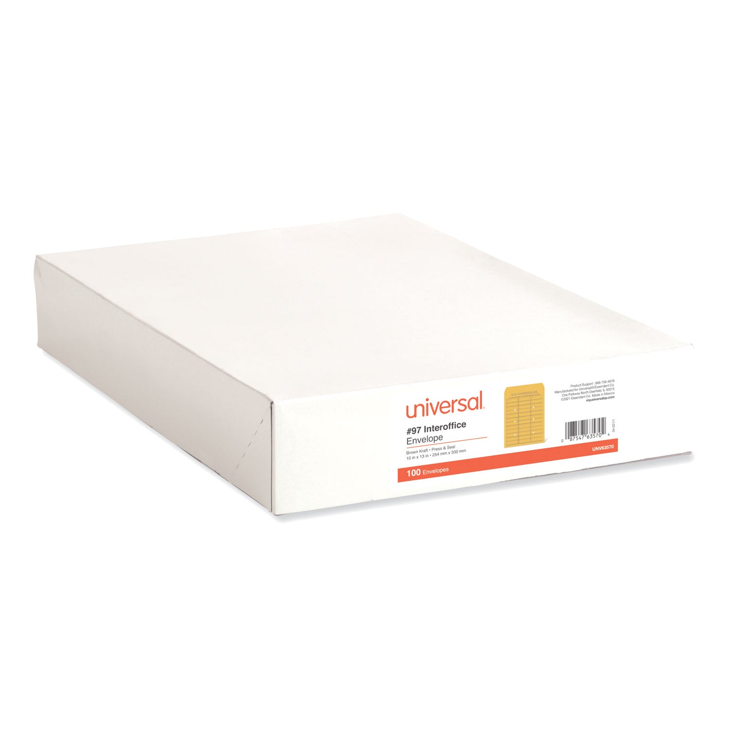 Universal Deluxe Interoffice Press and Seal Envelopes, #97, Two-Sided Three-Column Format, 10 x 13, Brown Kraft, 100/Box (63570)