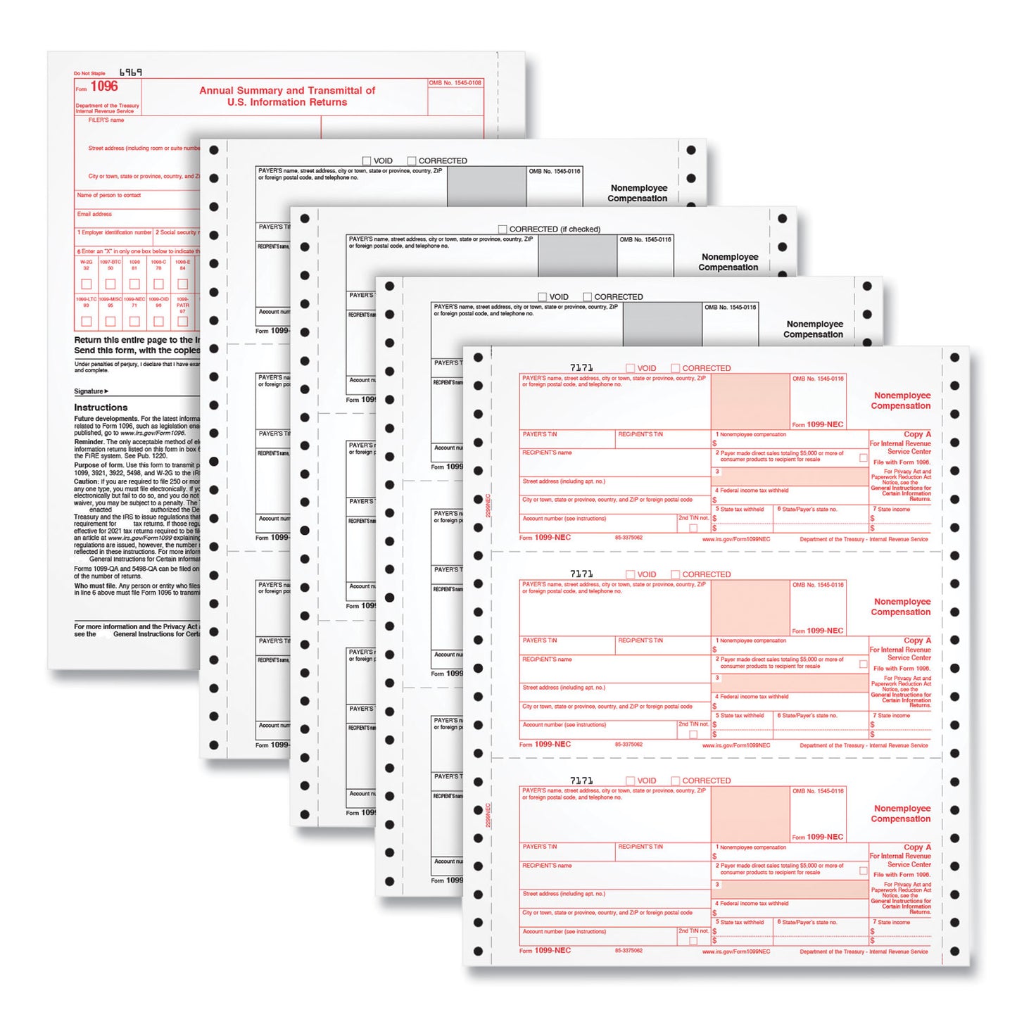 TOPS 1099-NEC Continuous Tax Forms, Fiscal Year: 2023, Four-Part Carbonless, 8.5 x 5.5, 2 Forms/Sheet, 24 Forms Total (2299NEC)