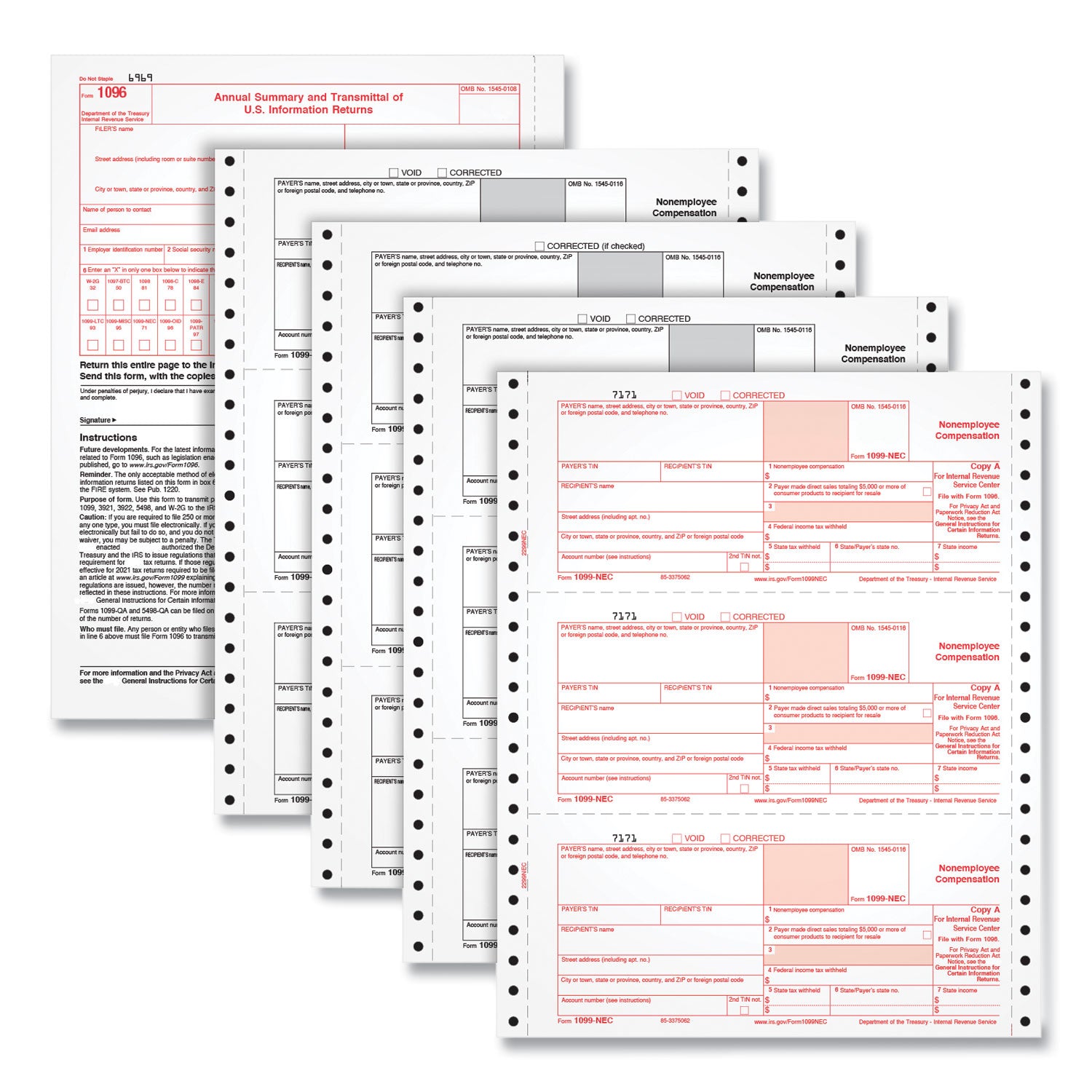 TOPS 1099-NEC Continuous Tax Forms, Fiscal Year: 2023, Four-Part Carbonless, 8.5 x 5.5, 2 Forms/Sheet, 24 Forms Total (2299NEC)