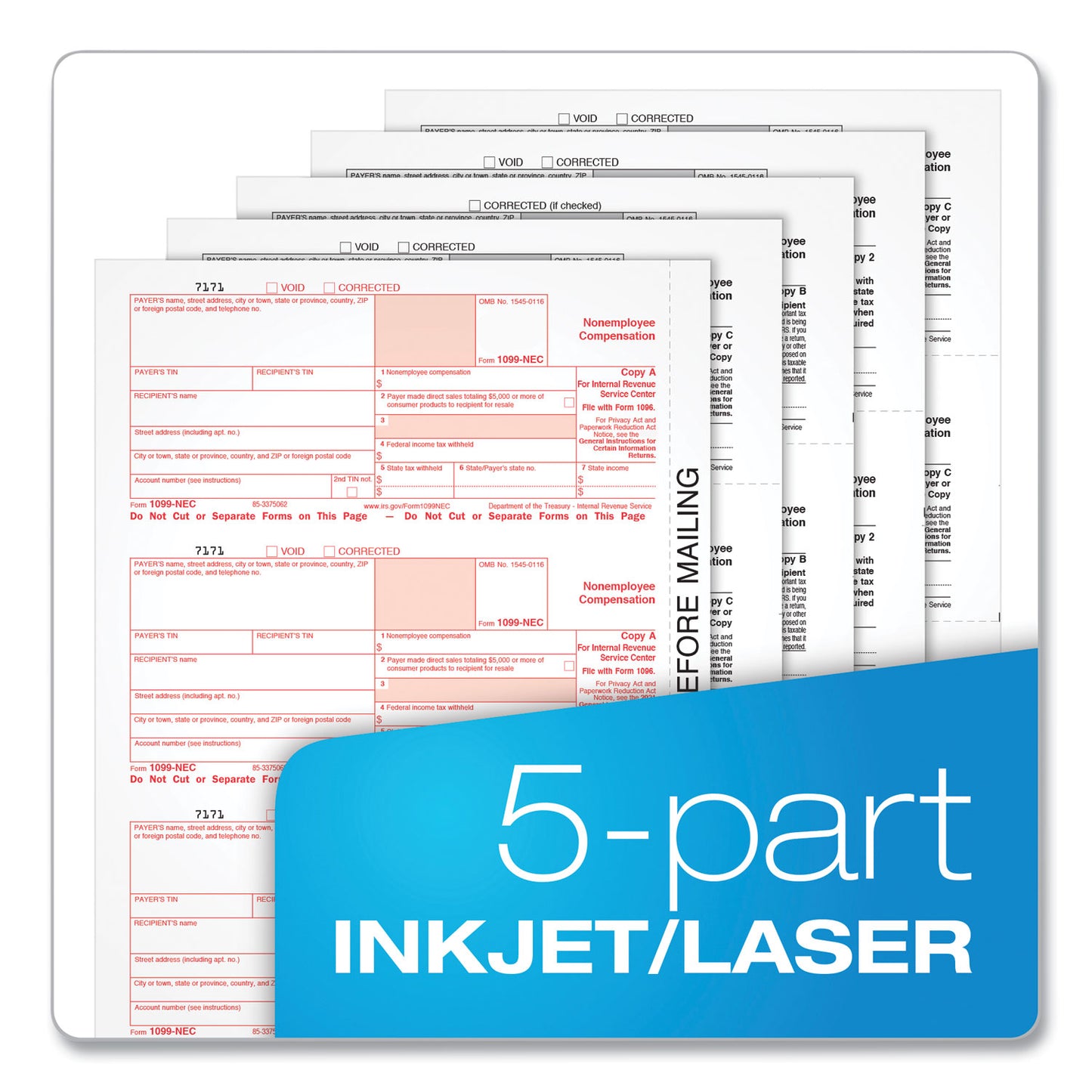 TOPS 1099-NEC Online Tax Kit, Fiscal Year: 2023, Five-Part Carbonless, 8.5 x 3.5, 3 Forms/Sheet, 24 Forms Total (22905KITNEC)