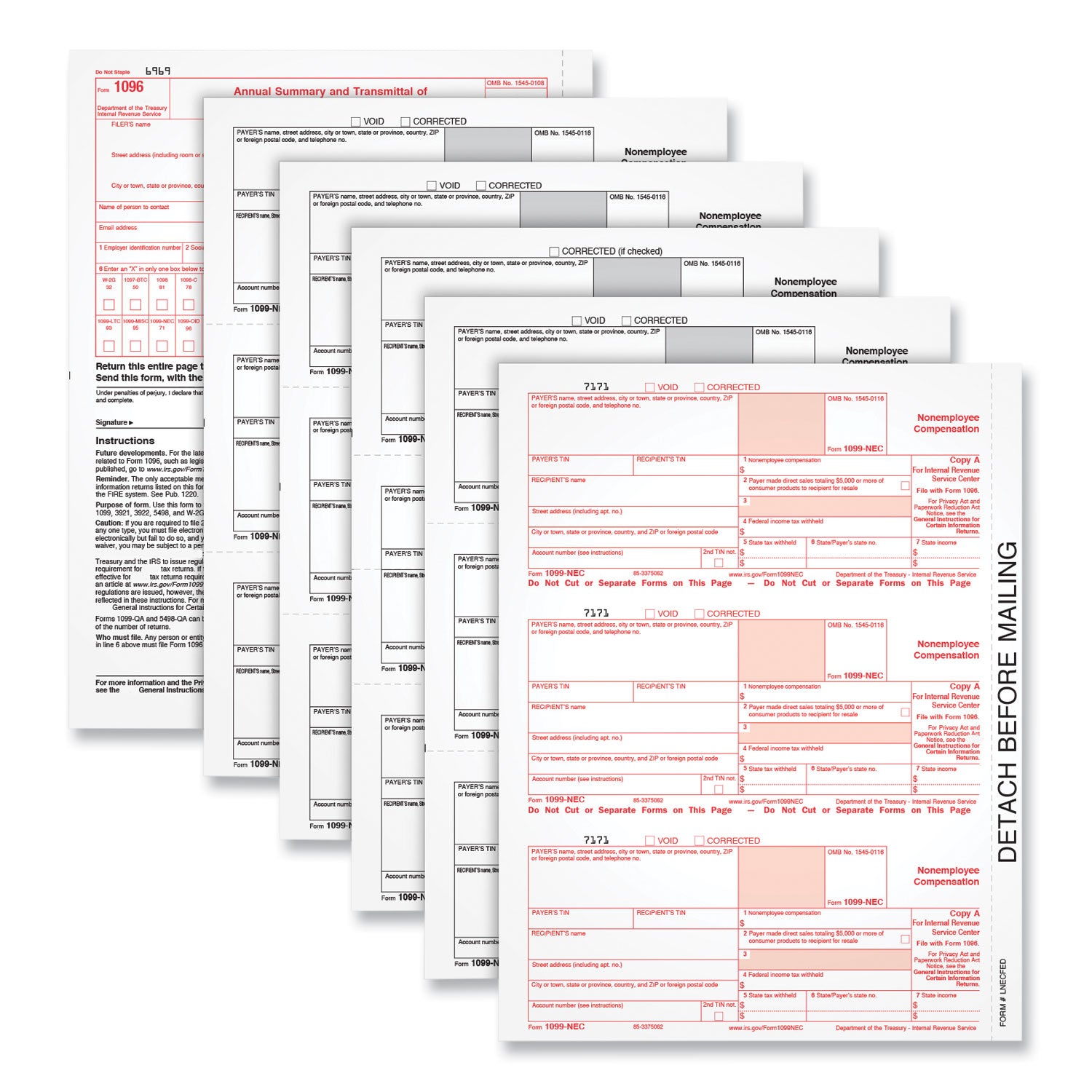 TOPS 1099-NEC Tax Forms, Fiscal Year: 2023, Five-Part Carbonless, 8.5 x 3.5, 3 Forms/Sheet, 50 Forms Total (22993NEC)